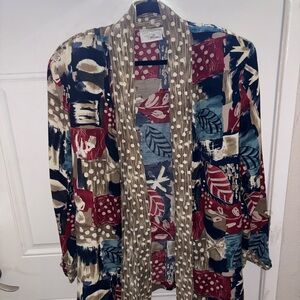 Vintage 90s Alfred Dunner Patchwork Print Open Front Jacket XL Rayon Art Topper